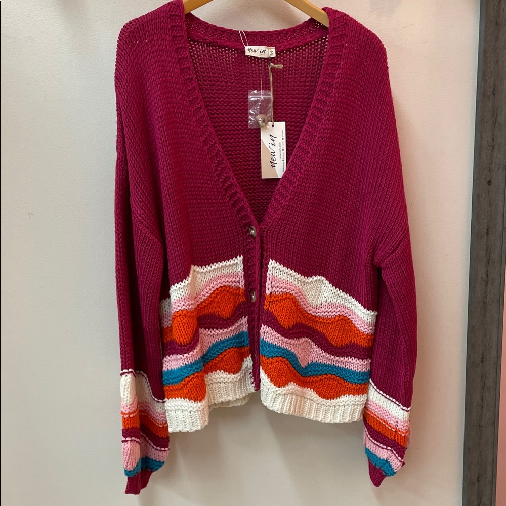 Very J Multicolor Wave Pattern Cardigan